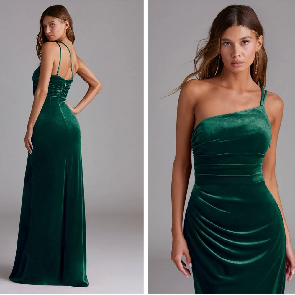 Azazie Eren Emerald Velvet Dress - Picture 3 of 4